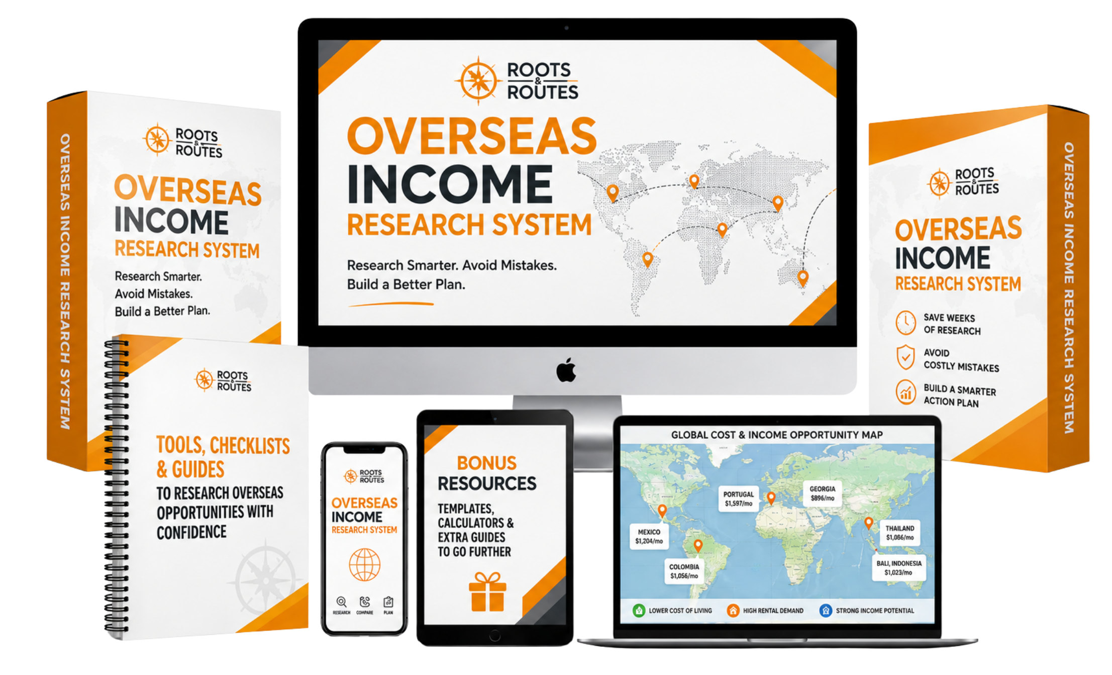 Roots and Routes overseas income research system product mockup